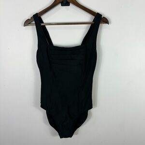 Shape fx One Piece Swimsuit Women 8T Black Pleated Square Neck Swimwear Slimming